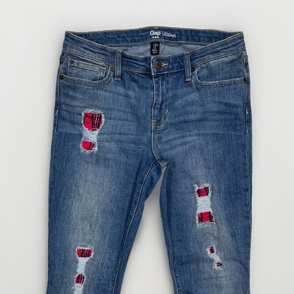 Gap Outlet Legging Jeans Womens 6/28 Patch Distressing Blue Measures 30 x 29.5 - Picture 8 of 12